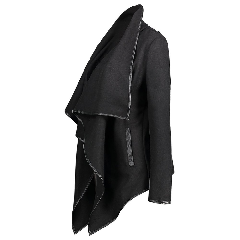 Christine-Leather Trim Wrap Collar Jacket - Picture 4 of 8